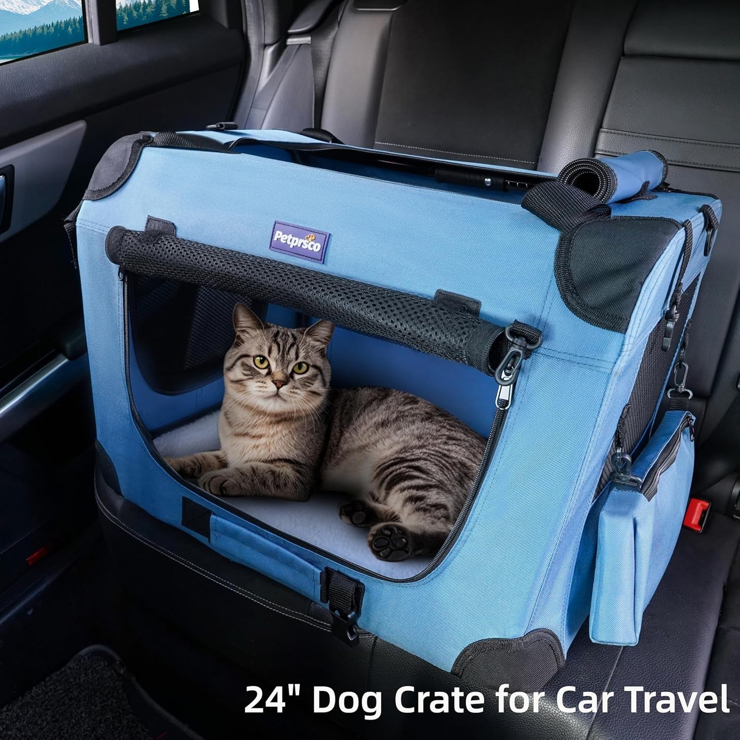 Portable Collapsible Dog Crate, Travel Dog Crate 24X17X17 with Soft Warm Blanket and Foldable Bowl for Large Cats & Small Dogs Indoor and Outdoor